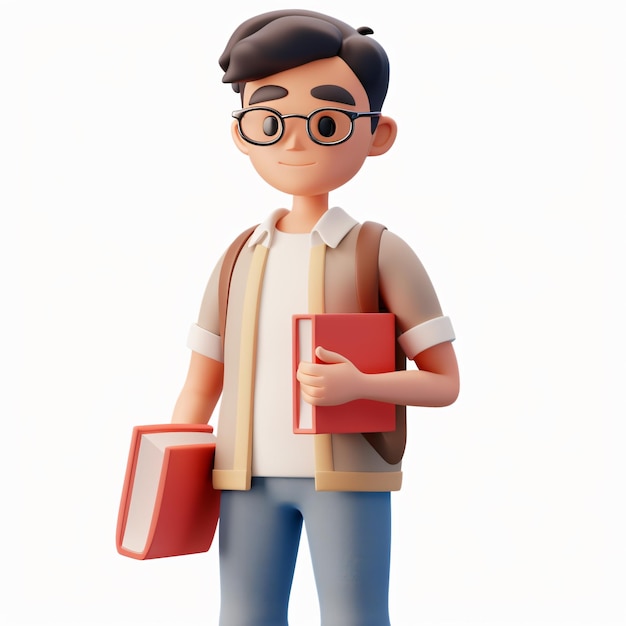 Student holding book in simple 3D illustration