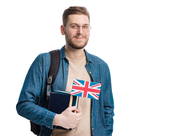 Student holding flag of Great Britain