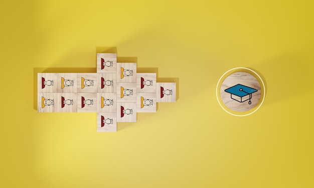 Photo student icons on wooden blocks education concept for success