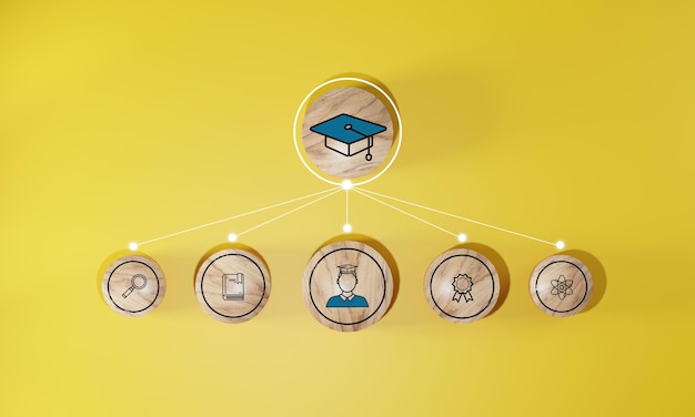 student icons on wooden blocks Education concept for success