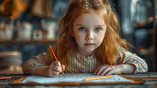 Student kid drawing an art at school classroom