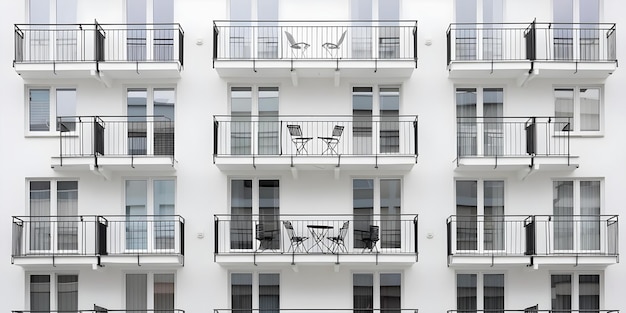 Student residence in Cologne with multiple small balconies tables chairs and decorations Concept Student Housing Cologne Balcony Decor Tables and Chairs Small Spaces