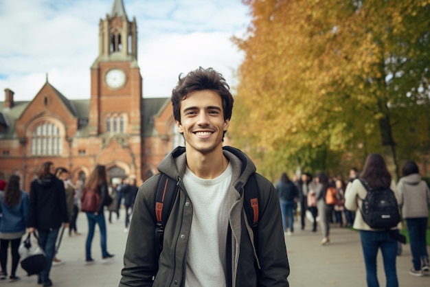 Student smiling at camera in university