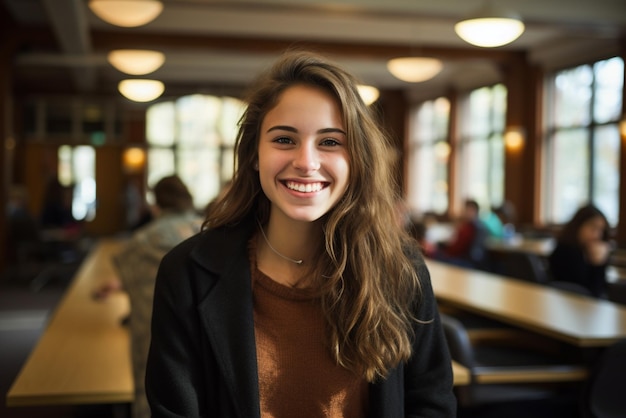 Student smiling at camera in university