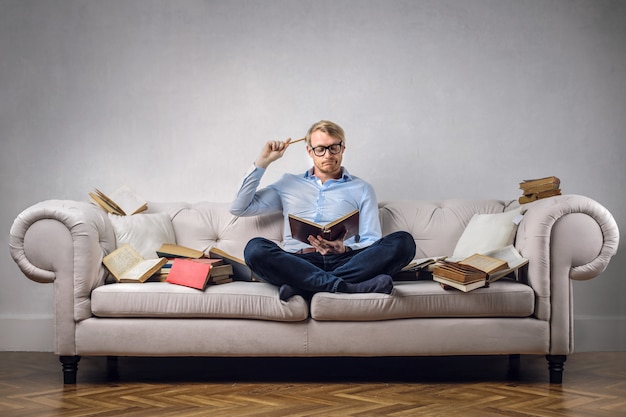 student on a sofa