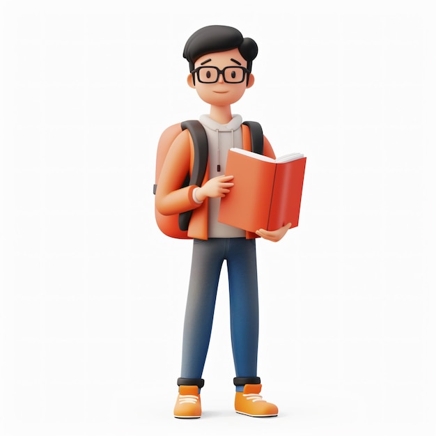 student stand up and holding a book in simple 3D Illustration