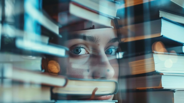 Photo a student staring out of a window while books and study materials are blurred representing distraction from studying