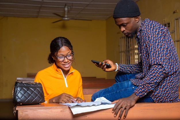 Student studying in the classroom excited