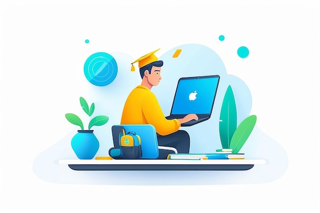 Student Studying on Laptop vector icon filled flat sign for mobile concept and web design Graduate student studying online glyph icon e learning symbol logo illustration Vector graphics