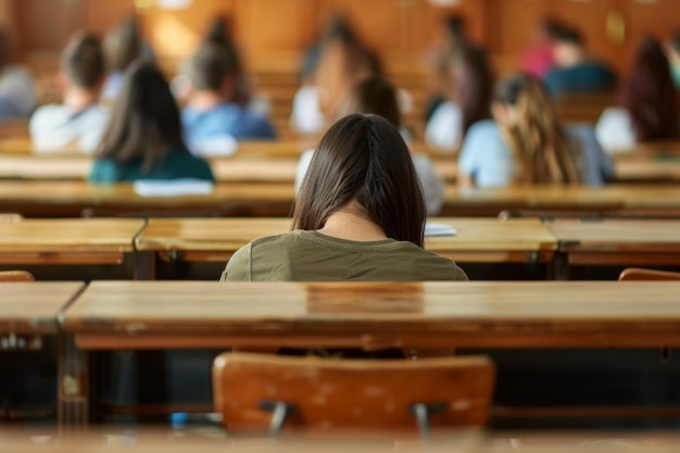 Student surrounded by peers in a classroom setting