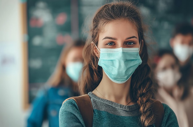 Student with mask in school setting