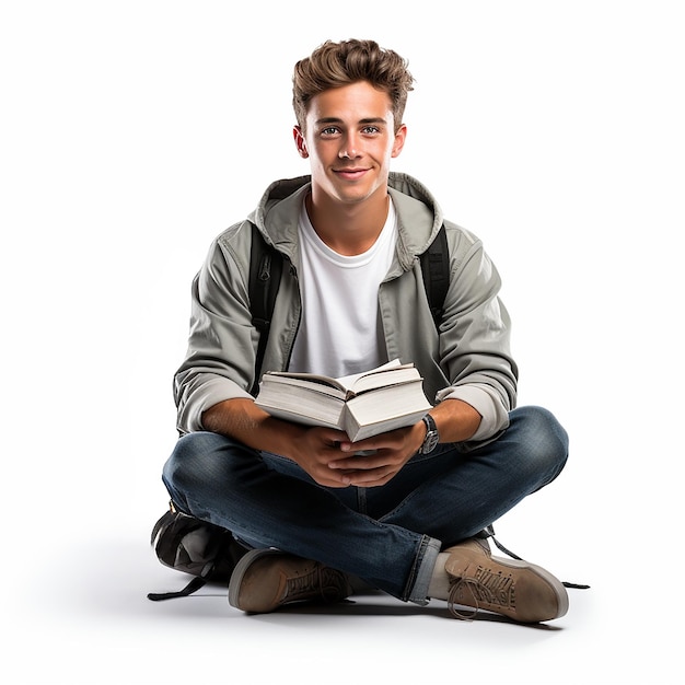 Student young man photo with white background