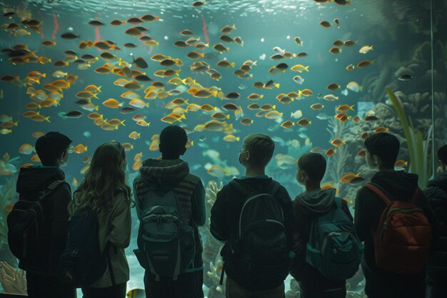 Photo students at an aquarium