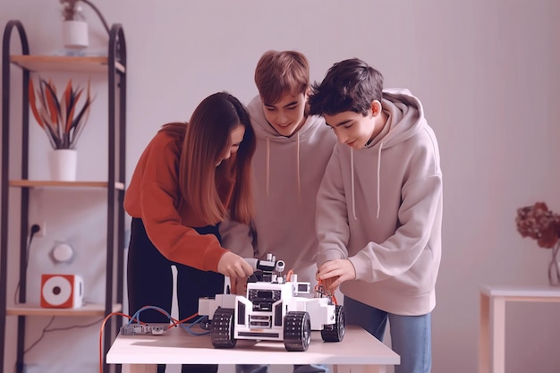 Students are constructing or playing with Robots