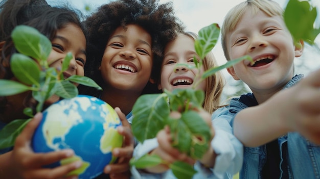 Students and children celebrating earth day