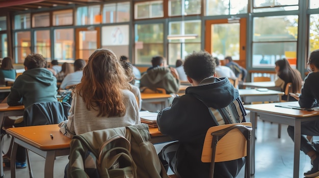 Photo students in classroom sitting at desks