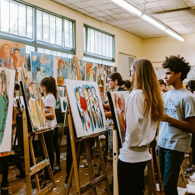 Students Immersed in Creative Art Lessons in a Classroom