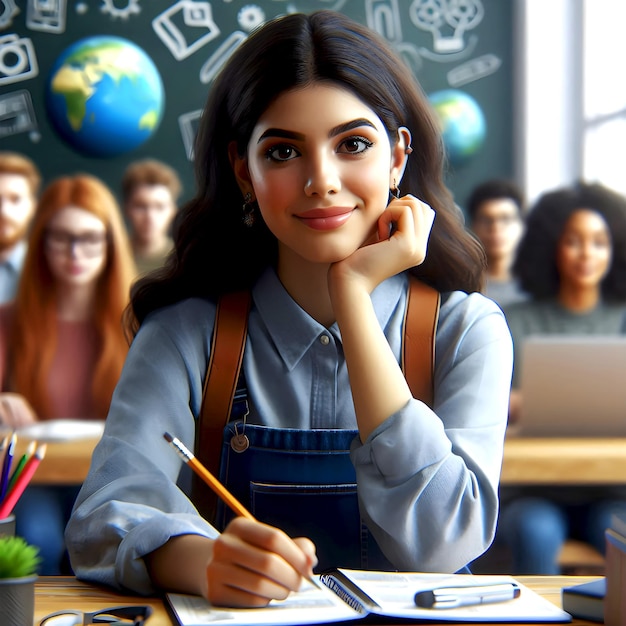 Students Inside a Classroom Digital art of young students attending school education