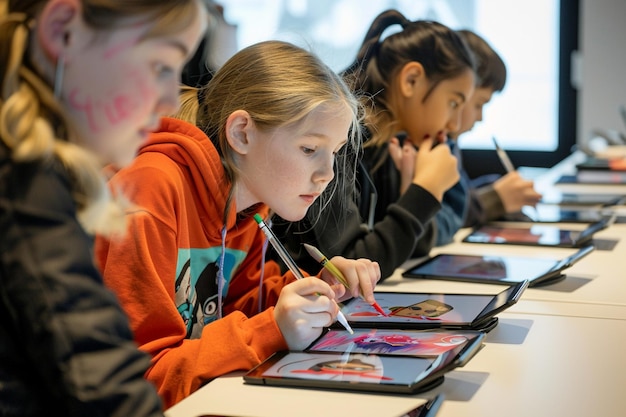 Photo students in an interactive art session crafting an generative ai