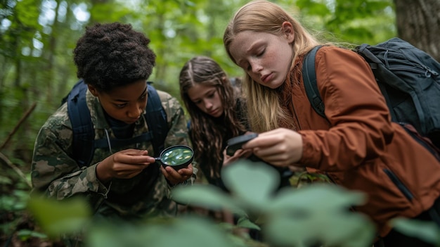 Photo students learning about forest plants using