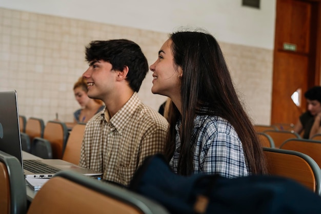 Students looking at each other in class