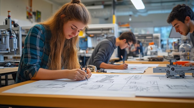 Photo students sketching in engineering design lab