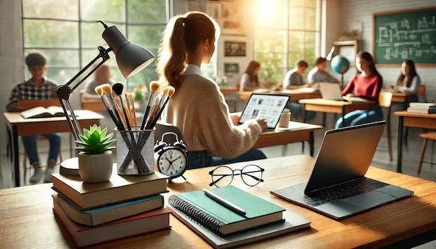 Students Studying in a Bright Modern ClassroomxA