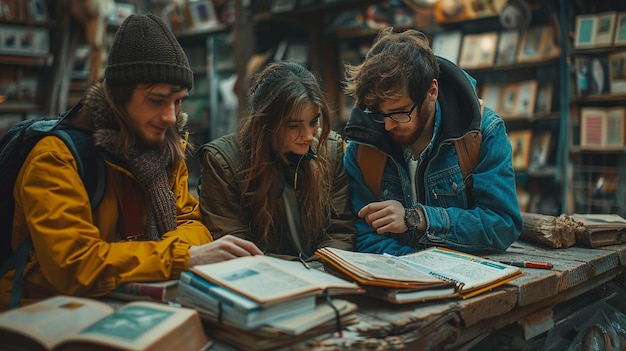 students studying in a library one of which has a book written by the author