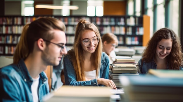 Students studying in a library