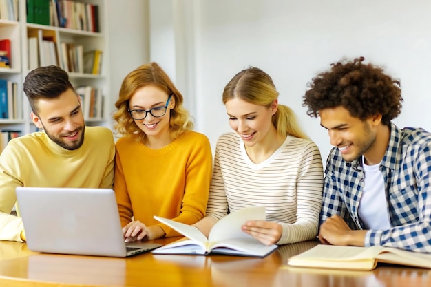 Photo students studying together in a library