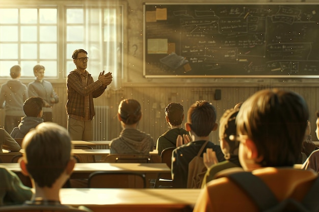 Students surprising teacher with applause