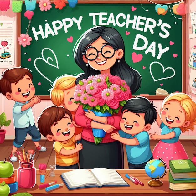 Students and Teacher celebrating Teachers Day