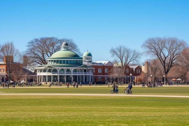 Photo students walk outdoors on lawn of university of illinois college campus quad in urbana champaign