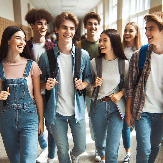 Students Walking in School