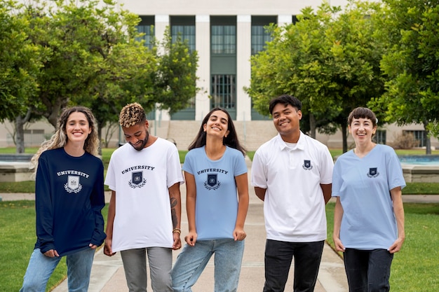 Photo students wearing branded college apparel