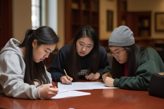 Students working on a project in the library