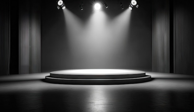 Studio empty stage background with spot light beam shine on background concert Generative Ai