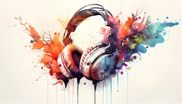 Studio headphones in watercolor style by Generative AI