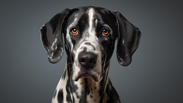 Studio headshot portrait of harlequin Great Dane