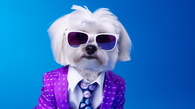 Studio image of cute white Maltese dog posing