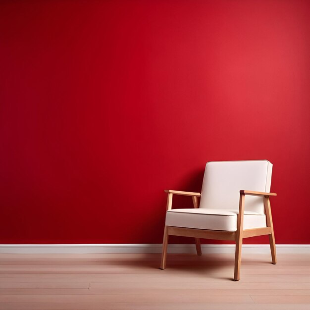 Studio or living room background with red wall and white armchair