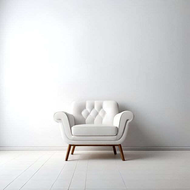 Studio or living room background with white wall and white armchair