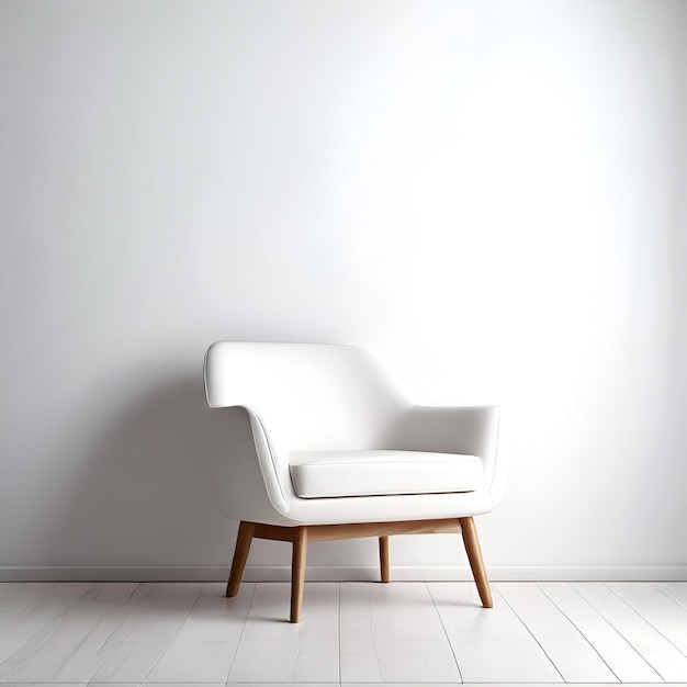 Studio or living room background with white wall and white armchair