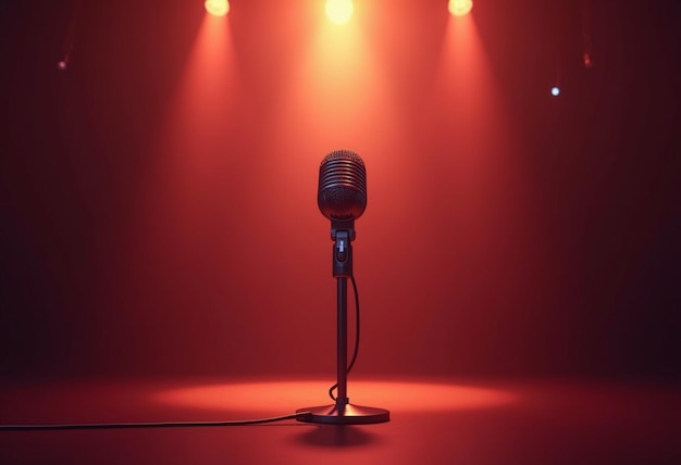 Photo studio microphone and pop shield on mic in the empty recording studio with copy space performance a