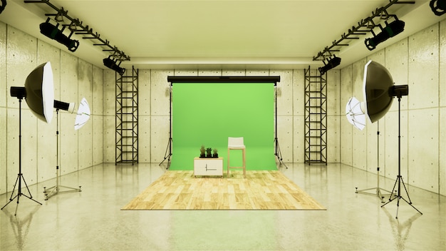 Studio - Modern Film Studio with white Screen. 3D rendering