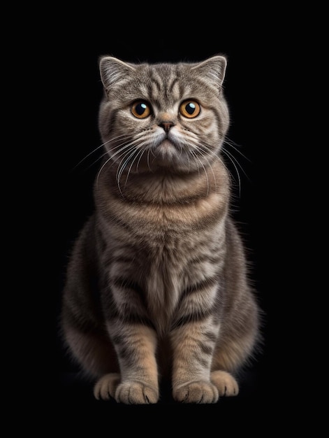 Studio photography of an Scottish fold cat on black backgrounds