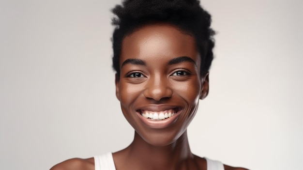 A studio portrait of a beautiful smiling woman with perfect skin Generative AI image