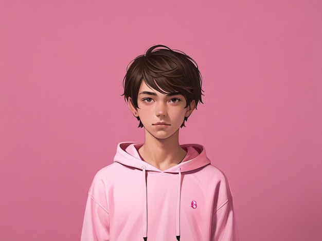 Photo studio portrait of a beautiful teenage boy on pink color background