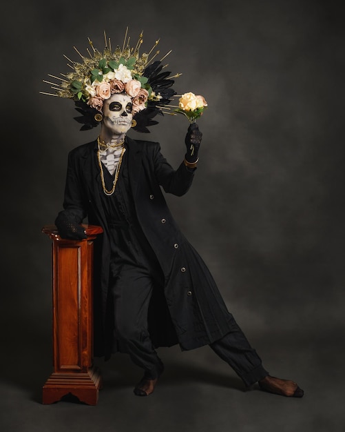 Studio portrait of Drag Queen catrin Makeup for halloween or day of the dead