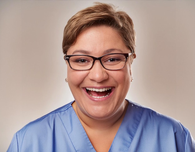 Studio Portrait of a Female Healthcare Professional in Uniform